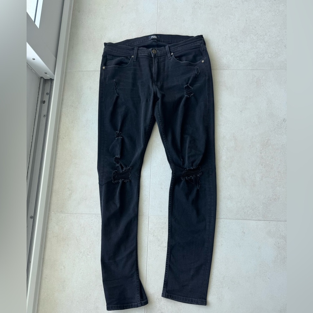PAIGE Black Distressed Skinny Jeans